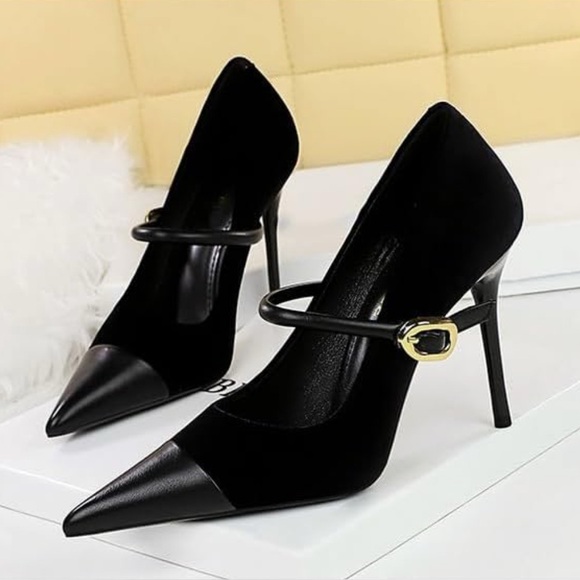 Bigtree Shoes - NWB Women's Stiletto High Heel Pointed Toe Suede Ankle Strap Metal Buckle